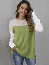 Color Blocked Long Sleeve Sweater with Round Neck for Women Sweater Pullovers