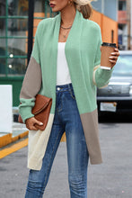 Color Block Open Front Cardigan with Long Sleeve Length for Women