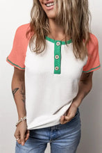 Color Blocked Ribbed Knit Raglan Top for Women White Woman T Shirts