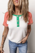 Color Blocked Ribbed Knit Raglan Top for Women Woman T Shirts
