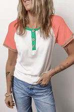 Color Blocked Ribbed Knit Raglan Top for Women Woman T Shirts