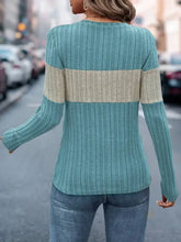 Color Blocked Ribbed Knit Sweater for Women Woman T Shirts