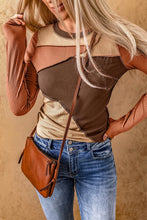 Color Blocked Ribbed Long Sleeve Top with Exposed Seam