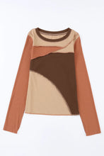 Color Blocked Ribbed Long Sleeve Top with Exposed Seam