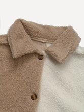 Color Blocked Sherpa Teddy Jacket for Women Button Down Woman Outerwear