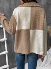 Color Blocked Sherpa Teddy Jacket for Women Button Down