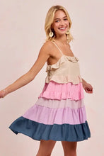 BiBi Color Blocked Tiered Dress Casual Dresses