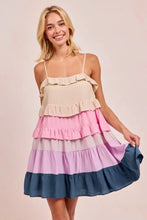 BiBi Color Blocked Tiered Dress Casual Dresses
