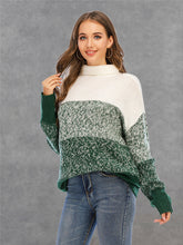 Color Blocked Turtleneck Sweater with Long Sleeve Length Green