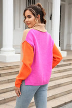 Color Block Turtleneck Sweater with Long Sleeve and Dropped Shoulders Sweater Pullovers