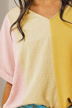 Color Blocked V Neck Polyester Blouse for Women