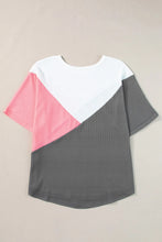 Color Blocked Waffle Knit Short Sleeve T Shirt for Women