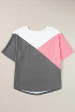 Color Blocked Waffle Knit Short Sleeve T Shirt for Women