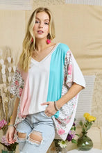Colorblock Casual Knit Tunic Top with Floral and Animal Print PINK LEOPARD