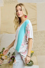 Colorblock Casual Knit Tunic Top with Floral and Animal Print Woman T Shirts