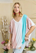 Colorblock Casual Knit Tunic Top with Floral and Animal Print Woman T Shirts