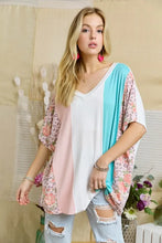 Colorblock Casual Knit Tunic Top with Floral and Animal Print