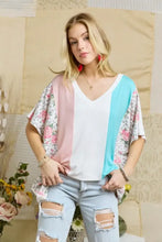 Colorblock Casual Knit Tunic Top with Floral and Animal Print Woman T Shirts