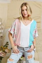 Colorblock Casual Knit Tunic Top with Floral and Animal Print Woman T Shirts