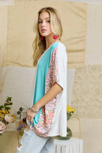 Colorblock Casual Knit Tunic Top with Floral and Animal Print