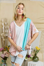 Colorblock Casual Knit Tunic Top with Floral and Animal Print