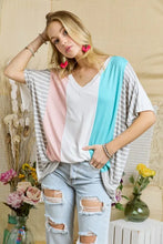 Colorblock Casual Knit Tunic Top with Striped Sleeves for Women