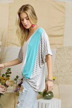 Colorblock Casual Knit Tunic Top with Striped Sleeves for Women