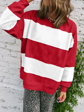 Red and white horizontally striped colorblock drop shoulder baggy sweatshirt machine wash cold safe
