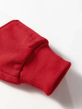 Red ribbed knit sleeve cuff on red colorblock drop shoulder baggy sweatshirt machine wash cold safe