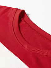 Red ribbed crew neck t-shirt with smooth soft fabric finish suitable for machine wash cold and drop shoulder style
