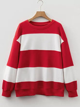 Colorblock drop shoulder baggy sweatshirt in red and white stripes with crew neck machine wash cold recommended