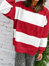 Red and white colorblock drop shoulder baggy sweatshirt with long sleeves machine wash cold recommended
