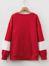 Colorblock drop shoulder baggy sweatshirt in red cotton with white sleeve stripes machine wash cold recommended