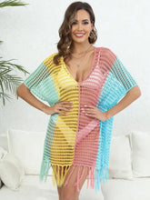 Colorful Crochet Fringe Cover-Up Swimwear Dusty Pink One Size Swimwear Cover-Ups