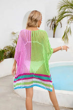 Colorful Crochet Scoop Neck Cover-Up with Half Sleeves Swimwear Cover-Ups