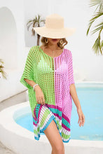 Colorful Crochet Scoop Neck Cover-Up with Half Sleeves Swimwear Cover-Ups