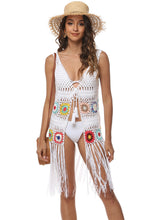 Colorful Crocheted Fringe Vest Cover-Up for Beachwear White One Size
