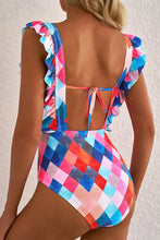Colorful Diamond Pattern One Piece Swimsuit with Ruffled Straps