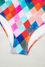 Colorful Diamond Pattern One Piece Swimsuit with Ruffled Straps Swimwear