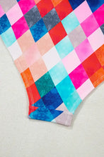 Colorful Diamond Pattern One Piece Swimsuit with Ruffled Straps Swimwear