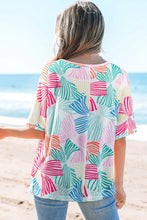 Colorful Floral Pattern Waffle Knit Top for Women