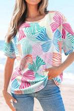 Colorful Floral Pattern Waffle Knit Top for Women