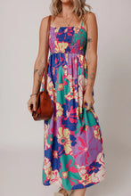 Colorful Floral Print Cotton Maxi Sundress Purple
