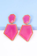 Hot pink geometric resin dangle earrings with zinc alloy frames