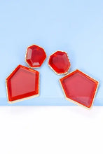 Red agate resin dangle earrings with geometrical shape zinc alloy frame