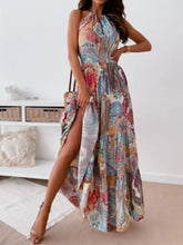 Colorful Paisley Halter Maxi Dress with Tiered Ruched Backless Design Casual Dresses