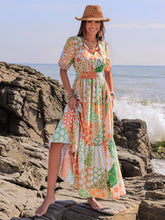 Colorful Patchwork Maxi Dress with Tied and Smocked Details