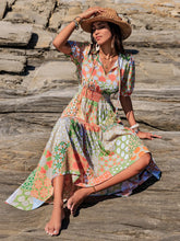 Colorful Patchwork Maxi Dress with Tied and Smocked Details
