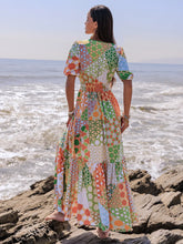 Colorful Patchwork Maxi Dress with Tied and Smocked Details