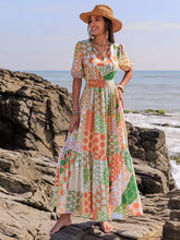 Colorful Patchwork Maxi Dress with Tied and Smocked Details Maxi Dresses